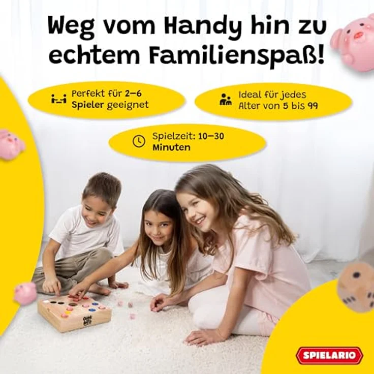Spielario OINK und Weg, Schweinchen Spiel aus nachhaltigem Kautschukholz, handgemaltes Design, für 2-4 Spieler ab 5 Jahren, ideales Familienspiel mit taktischem Würfeln und hochwertiger Premium-Verpackung – Bild 3