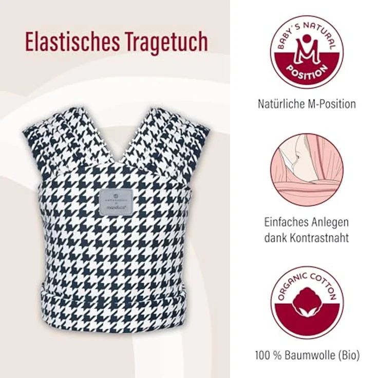 manduca Sling > Elastisches Babytragetuch mit GOTS Zertifikat < für Neugeborene ab Geburt (bellybutton® by manduca®, Pepita Navy) - Preisvergleich – Bild 2