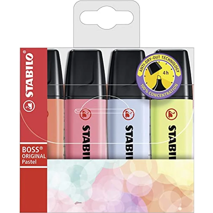STABILO Textmarker BOSS ORIGINAL Pastel, 14 zarte Farben, Keilspitze für 2 Strichstärken 2 und 5 mm, 4 Stunden Austrocknungsschutz – Bild 1