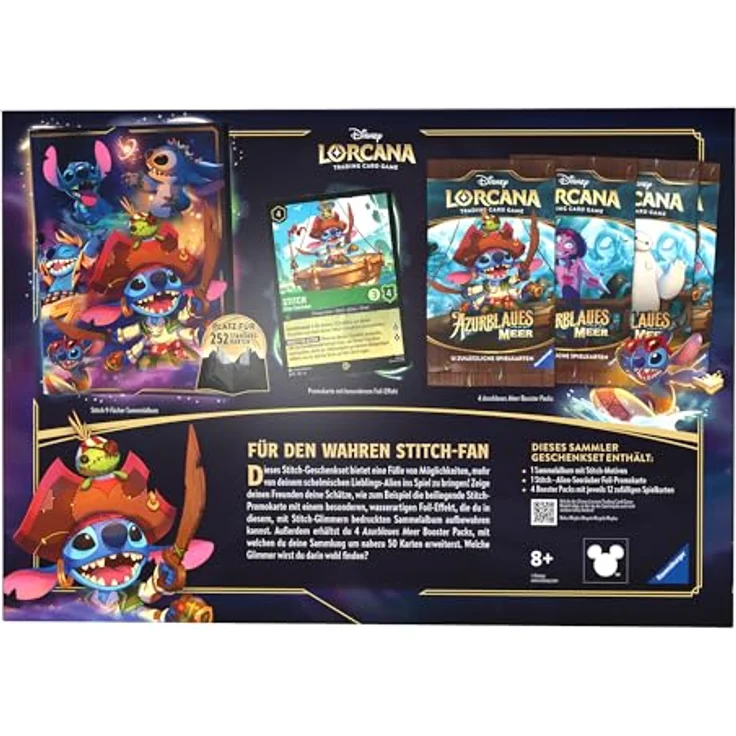 Disney Lorcana: Azurblaues Meer - Stich Sammler Geschenkset mit 1 Promokarte, 4 Booster Packs und Sammelalbum – Bild 3