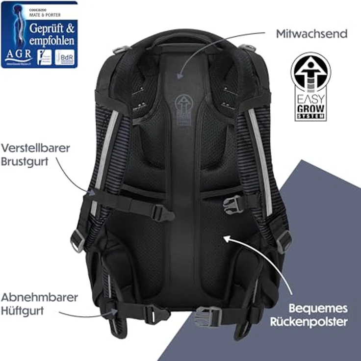 coocazoo Schulrucksack Mate, wasserabweisend mit höhenverstellbaren Schulterträgern, blau – Bild 6