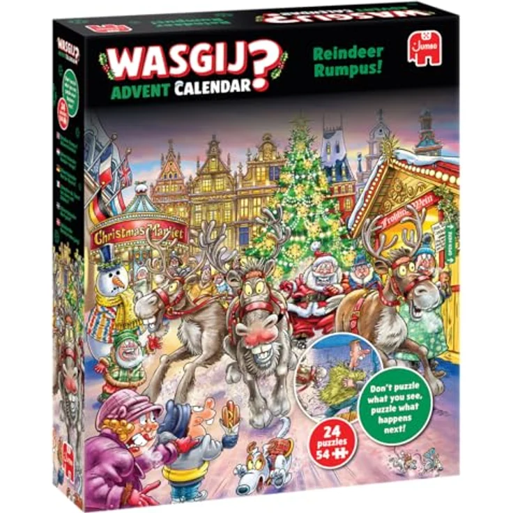 Wasgij Weihnachtspuzzle Adventskalender 2025, Rentier Raserei - 24 Tage Puzzleset mit 54 Teilen aus 100% recyceltem Karton für Erwachsene – Bild 1