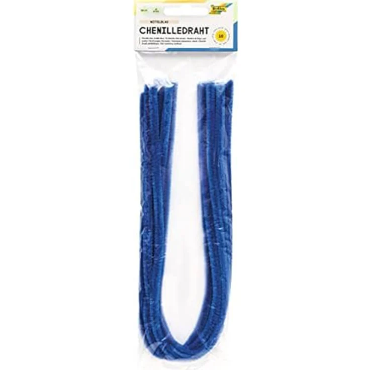folia 77834 - Chenilledraht, Pfeifenputzer, 10 Stück in mittelblau, Durchmesser 8 mm und 50 cm lang, ideal für Kinder zum Basteln und Gestalten von Tieren, Figuren und anderen Formen – Bild 2