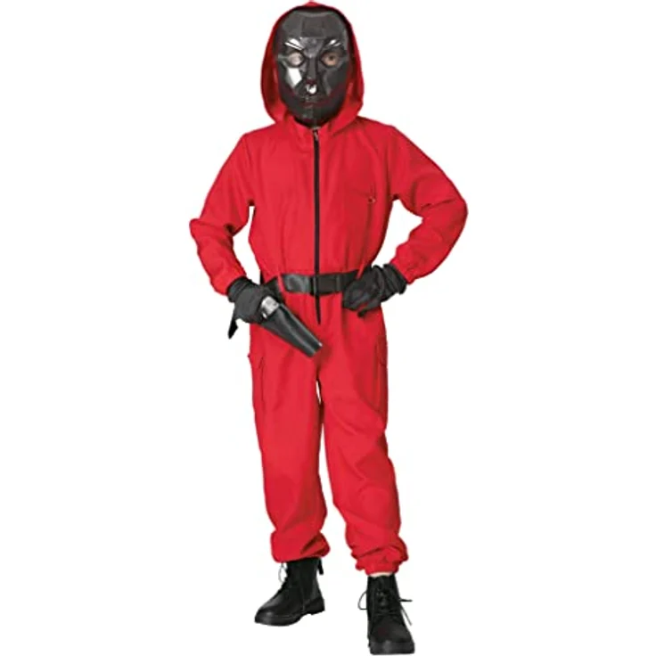Maskworld Korean Game Aufseher Kostüm für Kinder, roter Overall ohne Maske mit Reißverschluss und funktionalen Taschen, Karneval Halloween Verkleidung – Bild 4