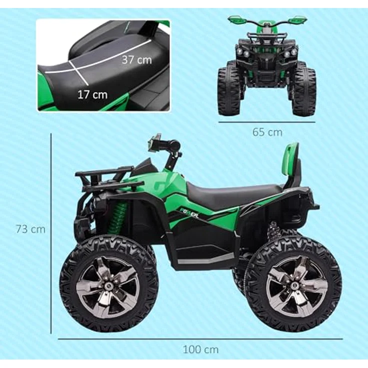 HOMCOM Elektro Quad für Kinder, 12V 10Ah Kinder Quad mit Vorwärts-, Rückwärtsfunktion, 2 Motor, USB-Anschluss, MP3-Musikplayer, Kinderfahrzeug mit Scheinwerfer 3-8 km/h, für 3-5 Jahre, Grün – Bild 5