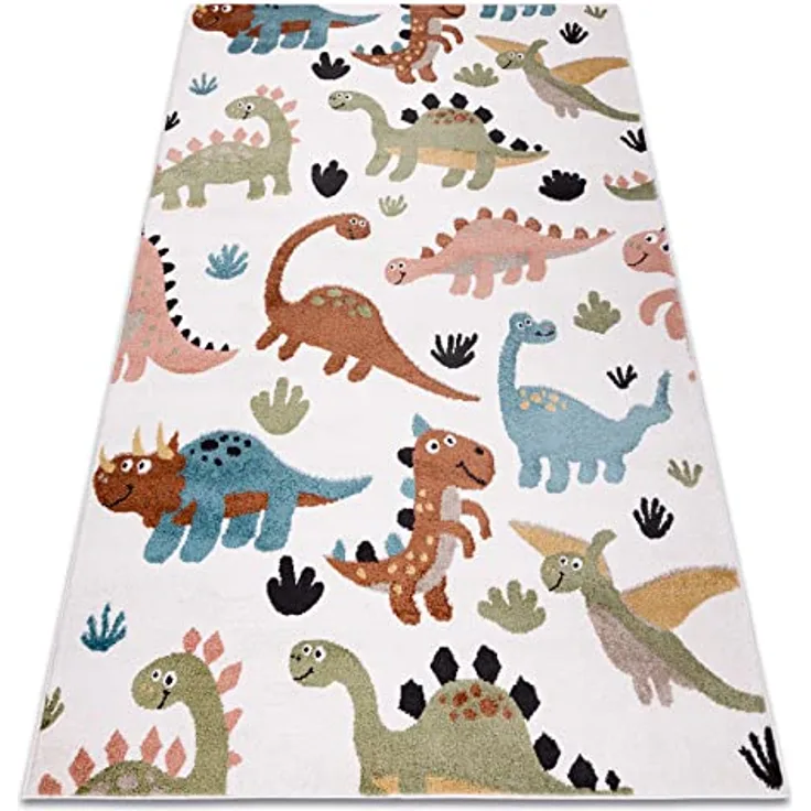 rugsx Fun Dino Kinderteppich, Dinosaurier-Muster, Creme, 120x170 cm, 100% Polypropylen, pflegeleicht, für Fußbodenheizung geeignet