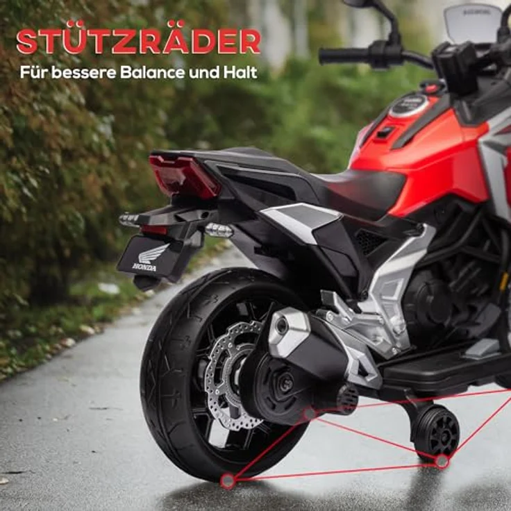 AIYAPLAY Elektro-Kindermotorrad 12V Kindermotorrad mit MP3, USB, LED-Scheinwerfer, Belastbarkeit 30 kg, für 3-6 Jahre, Rot – Bild 6