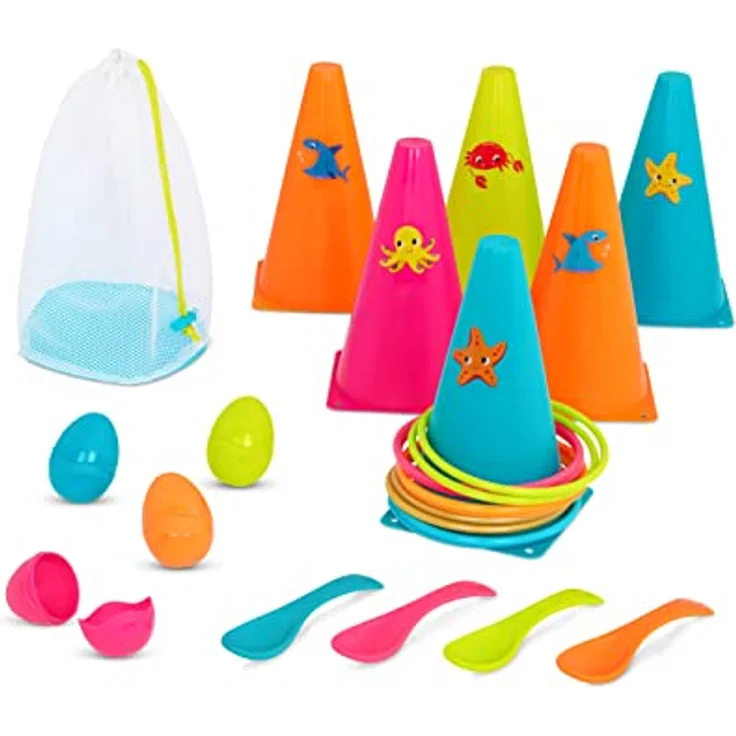 B. Toys Wurfspiel Kinder, Ringwurfspiel mit Kegeln und Eierlauf Spiel – Garten, Kindergeburtstag, Kindergarten und mehr – Indoor und Outdoor Spielzeug für Kinder ab 3 Jahren – Bild 2