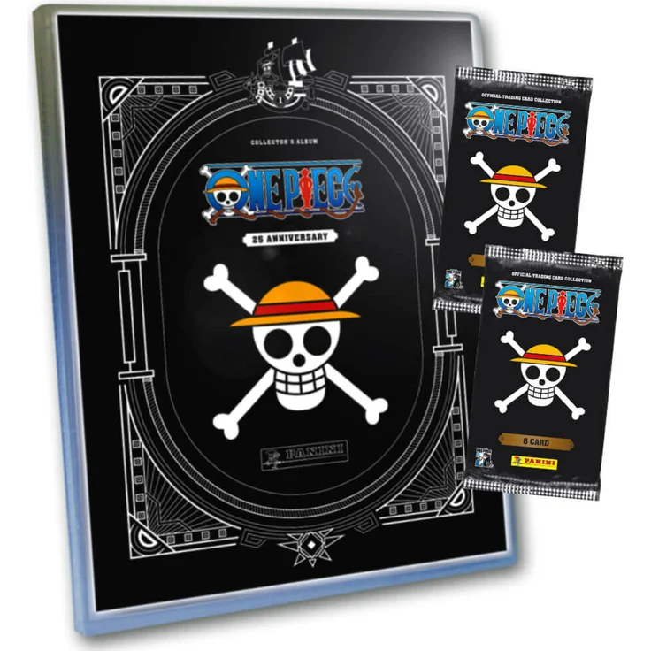 Panini One Piece 25th Anniversary Sammelkarten, 1 Mappe + 2 Booster mit 16 Sammelkarten