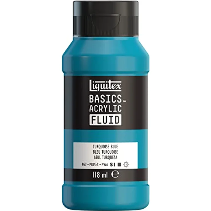 Liquitex Basics Fluid Acrylfarbe, hochpigmentierte wasserfeste Malfarbe auf Wasserbasis, schnell trocknend, lichtecht, 118ml Flasche - Türkisblau – Bild 1