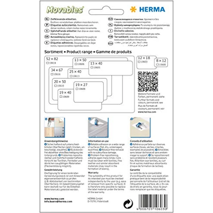 HERMA 10618 Etiketten ablösbar weiß, 32 Blatt, 52 x 82 mm, 4 pro Bogen, 128 Aufkleber, selbstklebend, Vielzweck Klebeetiketten zum Beschriften, Universal Haftetiketten aus Papier, blanko – Bild 2