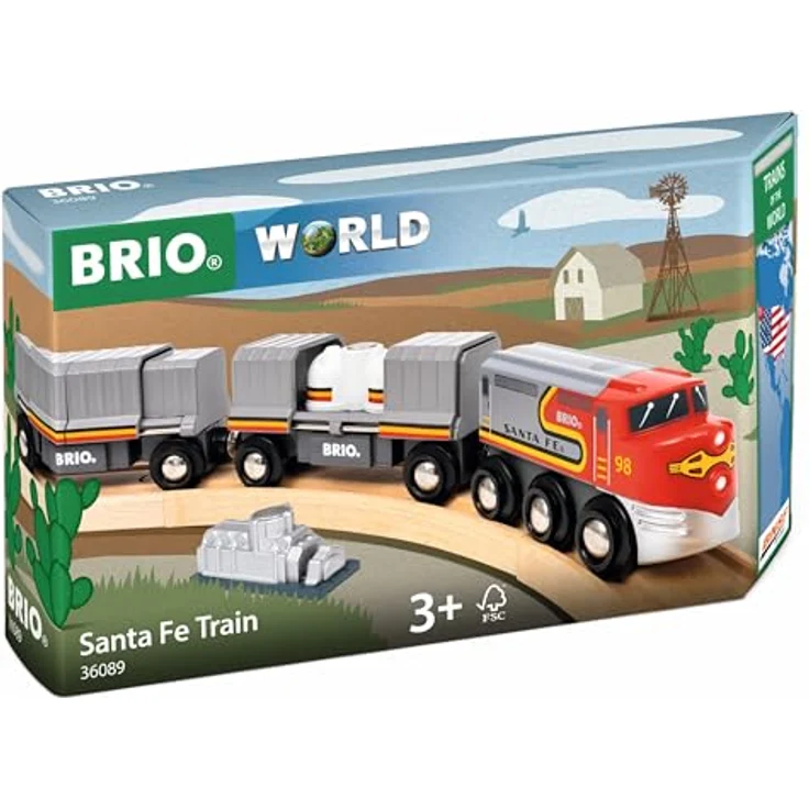 BRIO® Spielzeug-Eisenbahn BRIO® WORLD Santa Fe Zug, Holzspielzeug mit zwei Güterwaggons und FSC®-Zertifizierung – Bild 3