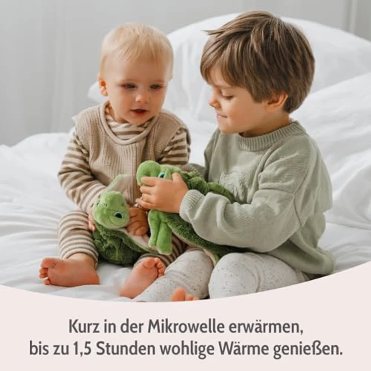 Habibi Midi Wärmekissen Wasserschildkröte, Hirsefüllung für Babys und Kinder, Mikrowellen-erwärmbar, kuscheliger Plüsch-Flanell, 22x21x6 cm – Bild 3