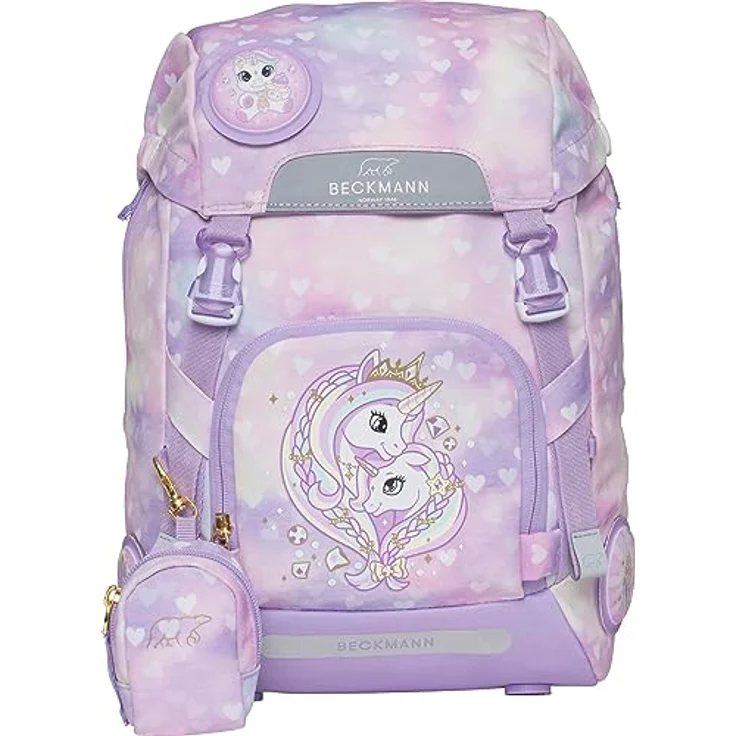 Beckmann Schulranzen Classic, 6tlg. Set in Blau, inkl. Sportrucksack, Federmäppchen, Schlamperrolle und Buttons, ergonomisch und klimaneutral – Bild 2