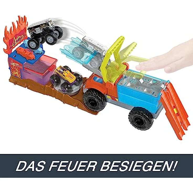 Hot Wheels Monster Trucks Arena Smashers Color Shifters 5-Alarm Rescue-Spielset - Farbwechselfunktionen, Rampe, Tank, Starter, zerstörbare Autos, für Kinder ab 4 Jahren, HPN73 – Bild 2
