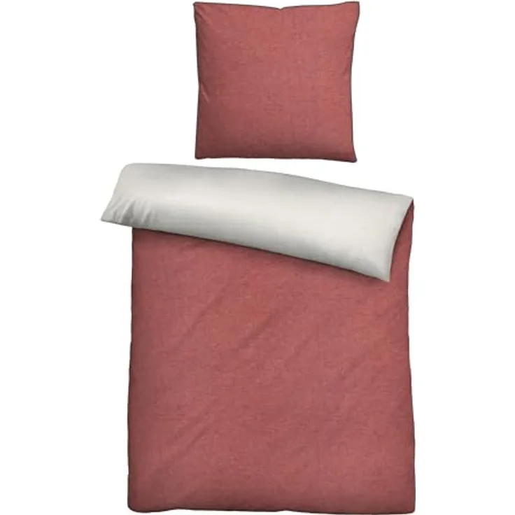 biberna Melange Flanell-Wendebettwäsche 0840500 Uni, 100% Baumwolle, chili