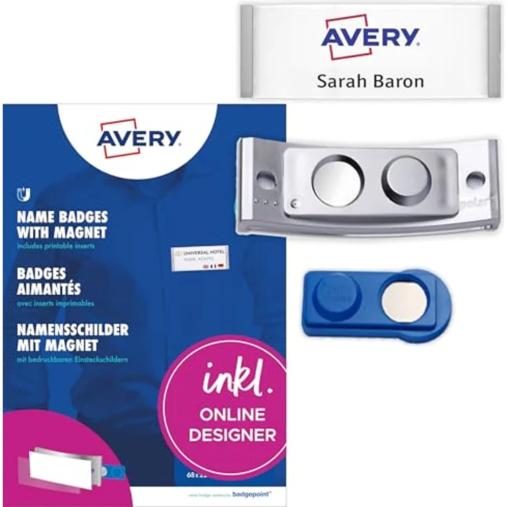 AVERY Zweckform Namensschilder mit Magnet, 70 x 30 mm, 1 Set, auswechselbare Einsteckschildchen für klare Personenidentifikation – Bild 1
