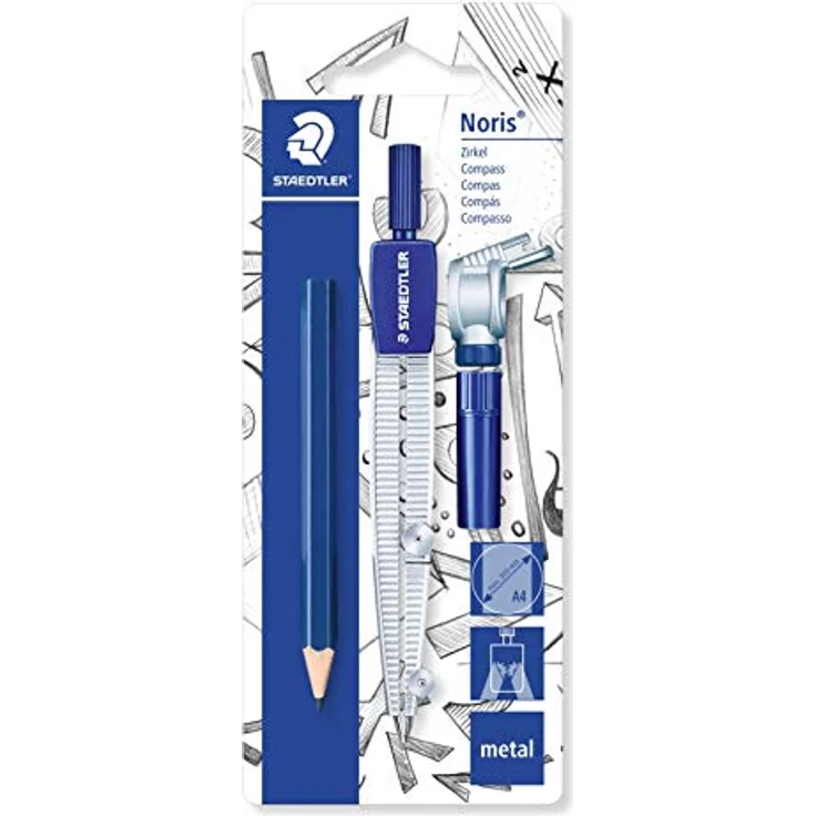 STAEDTLER 550 60 BK Schulzirkel mit Universaladapter, Minendose und zusätzlichen kleinen Bleistift auf Blisterkarte, blau/silber - Preisvergleich – Bild 1