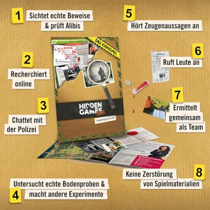 Hidden Games Tatort - Campingkiller - Realistisches Krimispiel für 1-6 Personen, multimediales Detektivspiel, 3D-Tatortmodell, ab 14 Jahren – Bild 4