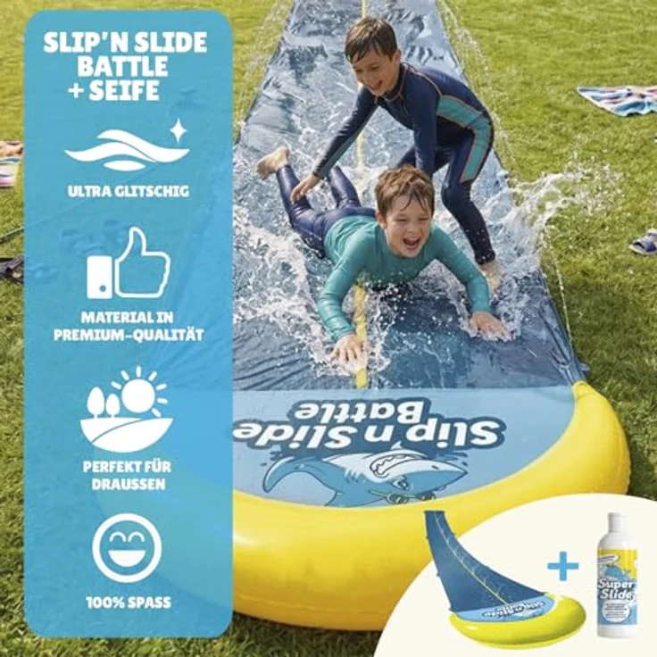Original Cup® Wasserrutschmatte VentriBattle XXL, 10 Meter Doppelbahn mit 1 Liter 100% nat. Gleitseife, robust und leicht zu installieren – Bild 2