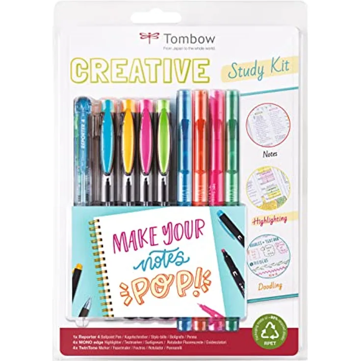 Tombow STUD-SET, Kreatives Set für visuelle Stiche, Selbstorganisierung, Sketchnotes und alle deine Notizen, 8 Marker mit doppelter Spitze & 1 4-Farb-Kugelschreiber, bunt - Preisvergleich