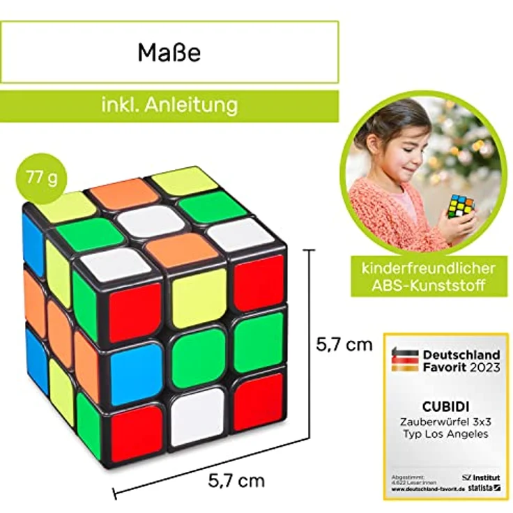 CUBIDI® Original Zauberwürfel 3x3 Klassisch - Typ Los Angeles | Speed-Cube 3x3x3 mit optimierten Dreheigenschaften | Magic Cube für Anfänger und Fortgeschrittene – Bild 2