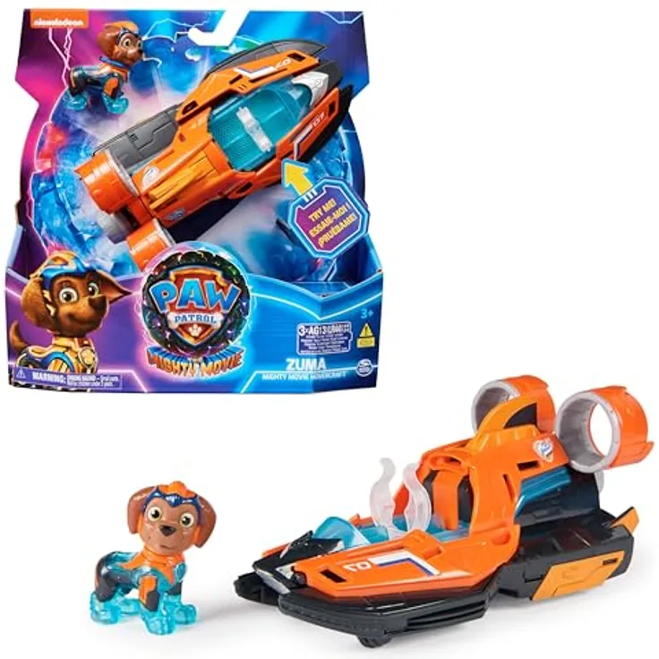 Spin Master PAW Patrol: Mighty Kinofilm Superhelden-Basis-Fahrzeug Zuma, Speedboot mit Licht- und Geräuscheffekten, Spielzeug für Kinder ab 3 Jahren