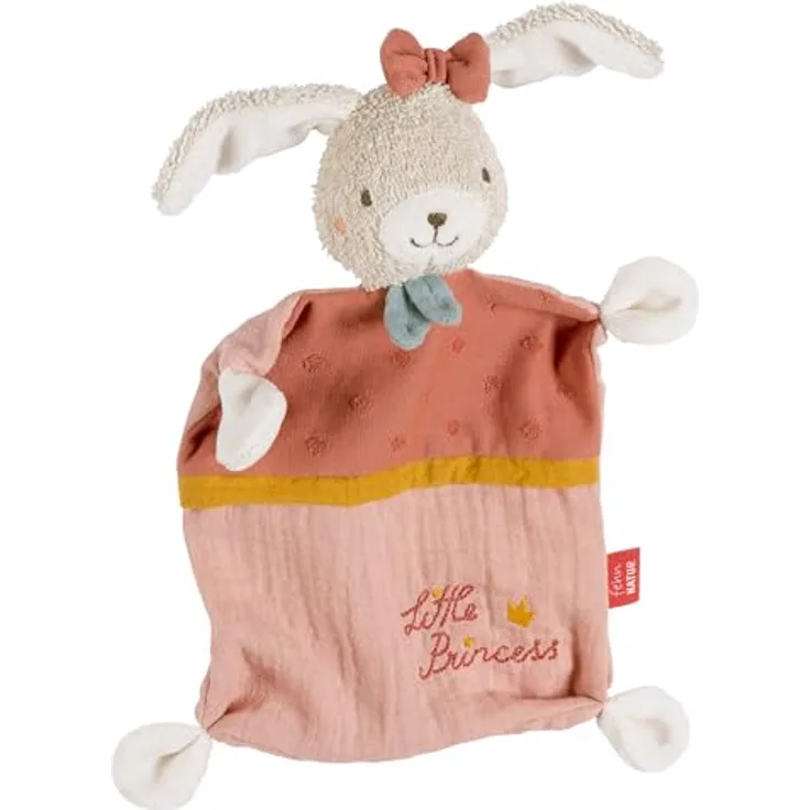 Fehn Schmusetuch Hase "Princess" – mit individuell gesticktem Slogan "Little Princess" – Bio-Baumwolle (kbA) – für Babys & Kleinkinder ab 0+ Monaten