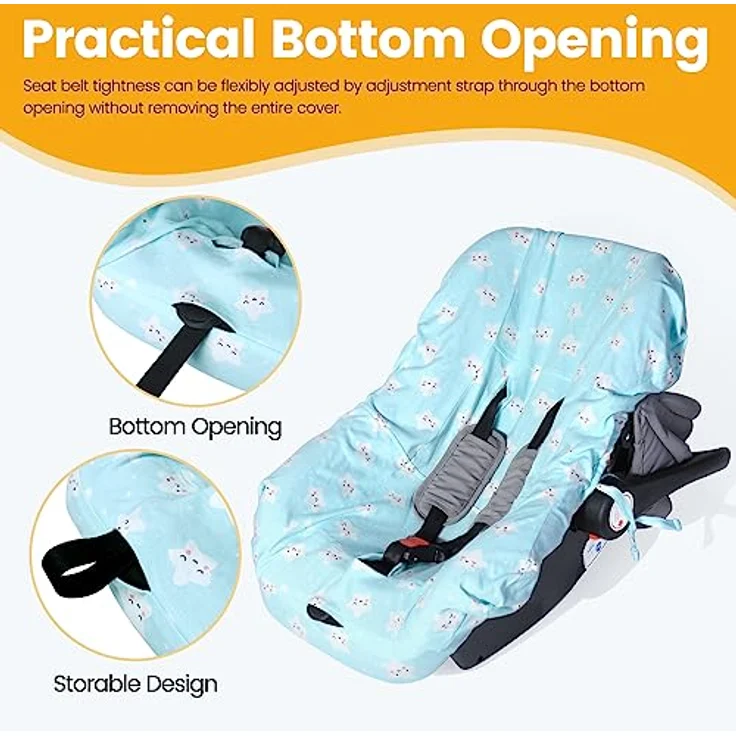 Orzbow Sommerbezug für Babyschale, Universal Schutzbezug aus 100% Baumwolle, atmungsaktiv und maschinenwaschbar (Blau) – Bild 5