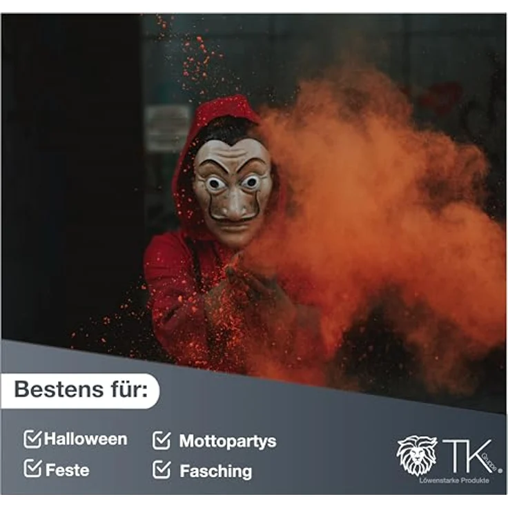 TK Gruppe Timo Klingler Kostümheld® 3 in 1 Unisex Kostüm Set - Haus des Geldes für Erwachsene Unisex mit Dali Salvador Maske, Gewehr, Anzug für Fasching & Halloween (160-180 cm) – Bild 3