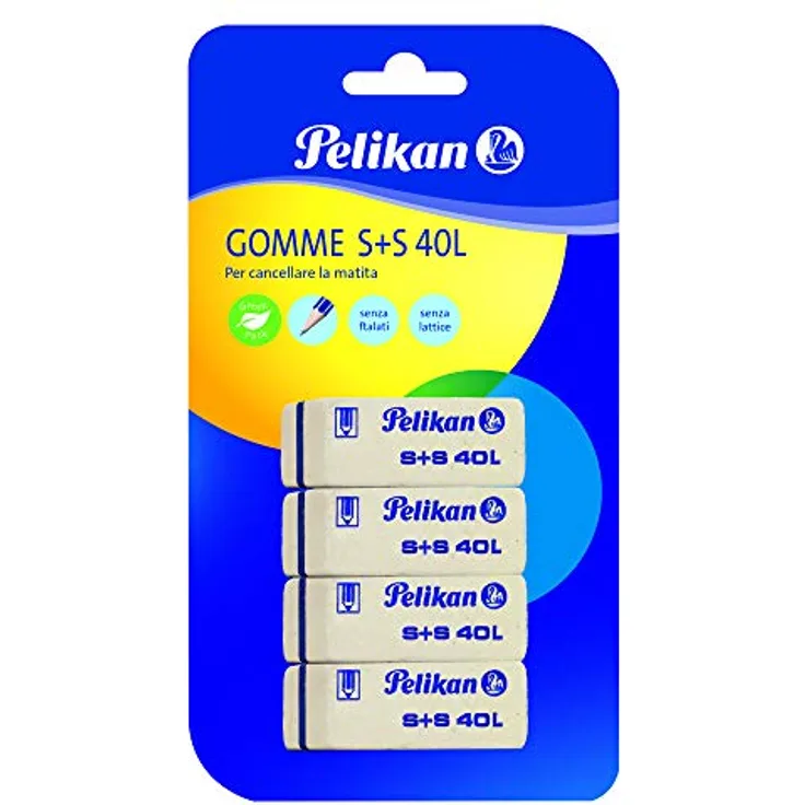 Pelikan Radiergummi, S+S 40, weiß, 4 Stück, für Kohle und Graphit, latex- und phthalatfrei, hergestellt in Deutschland