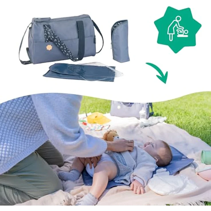 Badabulle Wickeltasche Pocketstyle Blau - Kinderwagentasche mit 23L Kapazität und Wickelzubehör – Bild 5
