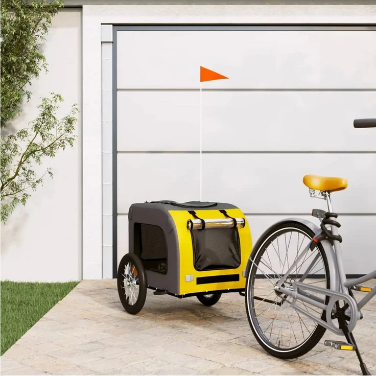 vidaXL Fahrradhundeanhänger Fahrradanhänger Hunde Gelb und Grau Oxford-Gewebe und Eisen, Robuster Rahmen, Komfortables Design, Sicheres Fahren, Vielfältige Anwendungen – Bild 1