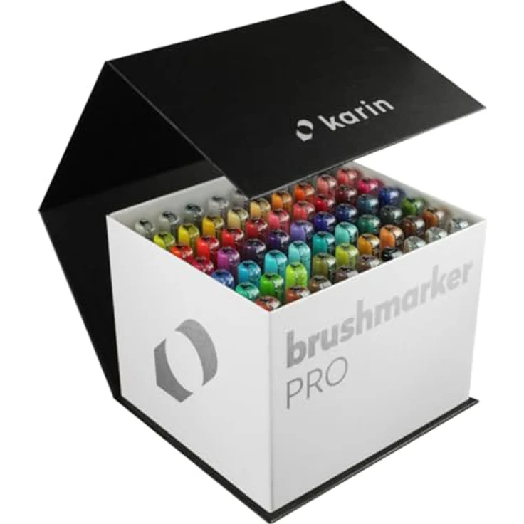 KARIN Megabox Brushmarker PRO Set, 60 Farben auf Wasserbasis, Brushpens für Malen, Zeichnen und Handlettering, 1 Stück (63er Pack) – Bild 1
