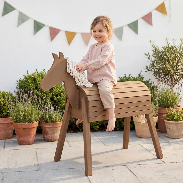 roba Outdoorpferd aus Massivholz - Wetterfestes Holzpferd für den Garten - Voltigierpferd zum Reiten, Klettern und Turnen - Holzspielgerät - Teakfarben – Bild 2