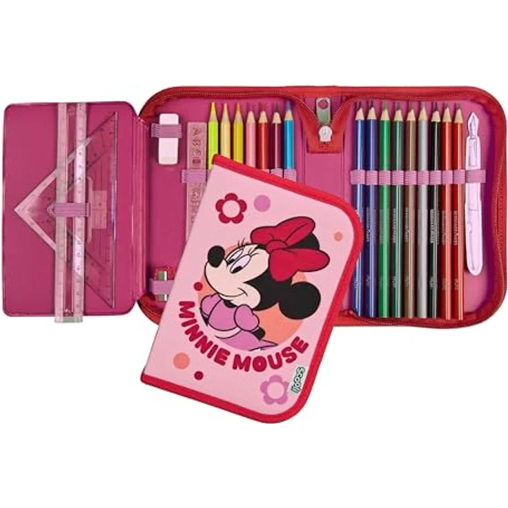 Scooli Gefülltes Schüleretui Minnie Mouse, 14 Buntstifte, 2 Bleistifte, umfangreiches Zubehör, ergonomisch und robust, ideal für Schule und Freizeit, ab 6 Jahren – Bild 2