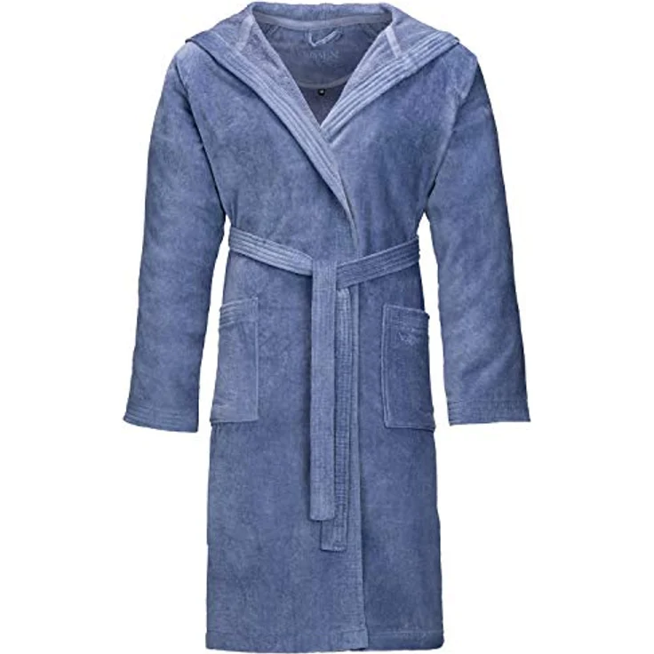 Vossen Texas Unisex Bademantel, Kurzmantel mit Kapuze aus 100% Baumwolle, Grau – Bild 2