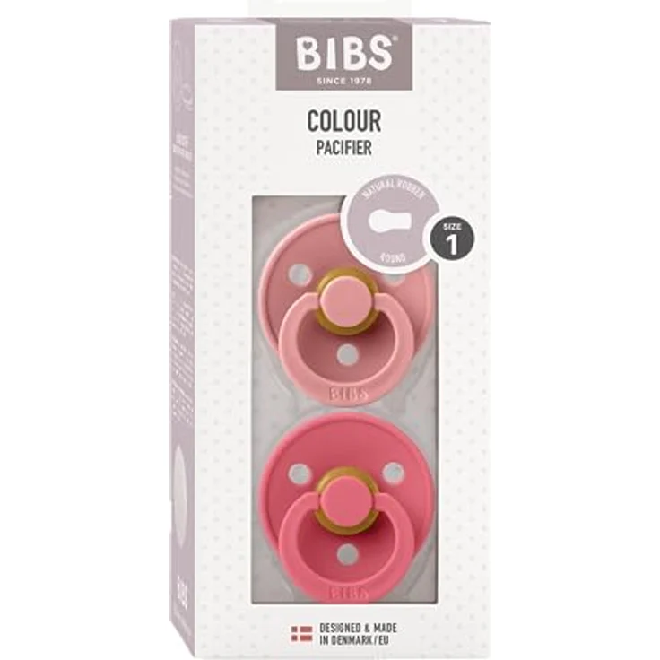 BIBS Colour Schnuller 2er-Pack, BPA-frei, Kirschform Nippel. Naturkautschuk/Latex, Hergestellt in Dänemark, Größe 1 (0-6 Monate), Dusty Pink/Cora – Bild 3