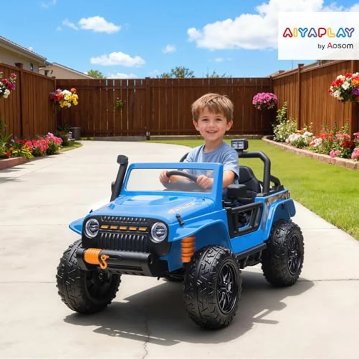 AIYAPLAY Kinder Elektroauto 12V, elektrisches Kinderfahrzeug mit 2 Motoren, Fernbedienung, Hupe, LED, Musik, Eltern-Kind-Sitz, für 3-8 Jahre, Blau – Bild 2