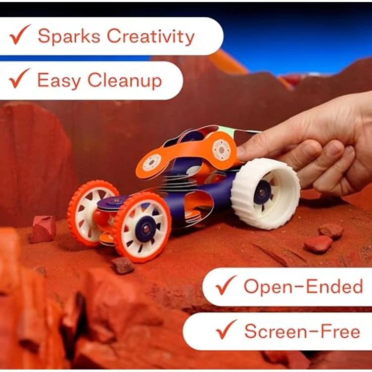 Clixo Mars Rover Pack, Magnetisches Bauspielzeug mit nachtleuchtenden Rädern, 30 Flexible Magnetteile für STEM-Erkundung & Abenteuer – Bild 4