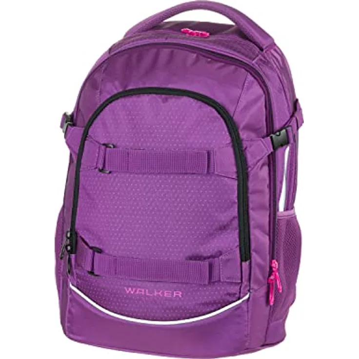 Walker 42041-053 - Schulrucksack Fame 2.0 "Uni Plum" mit 2 Fächern, Vorderfach mit Organizer, Seitentaschen, Schultasche inkl. Rücken-Polsterung, verstellbarem Schulter- und Brustgurt