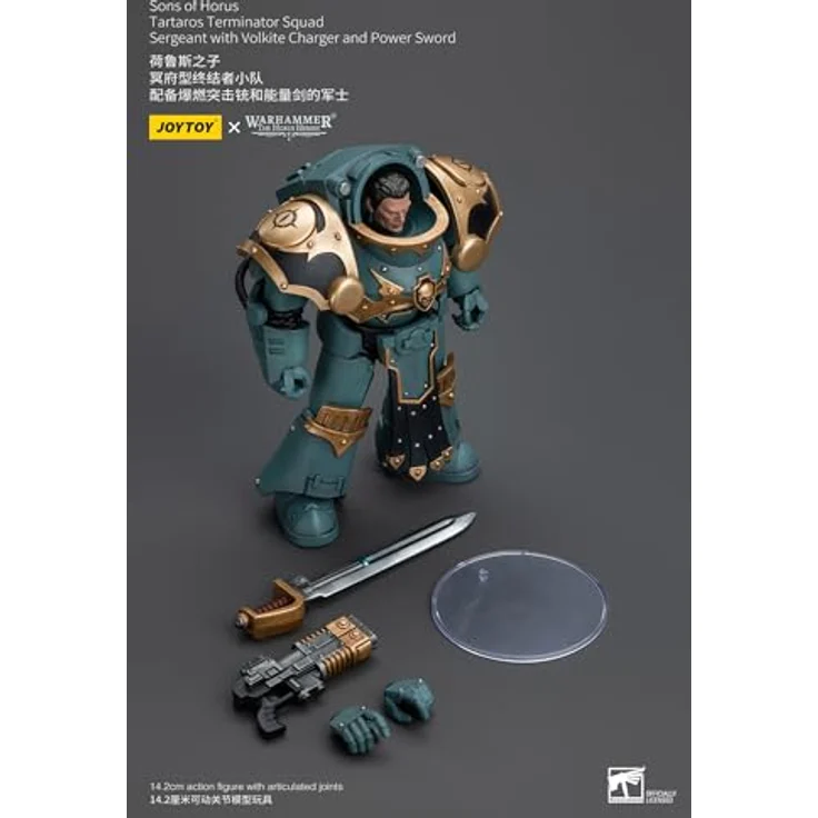 JoyToy Warhammer 40K Sons of Horus MKVI Tactical Squad Sergeant Actionfigur, 1:18, mit Power Sword, detailreich und beweglich, ca. 12 cm hoch, inkl. austauschbare Teile – Bild 4
