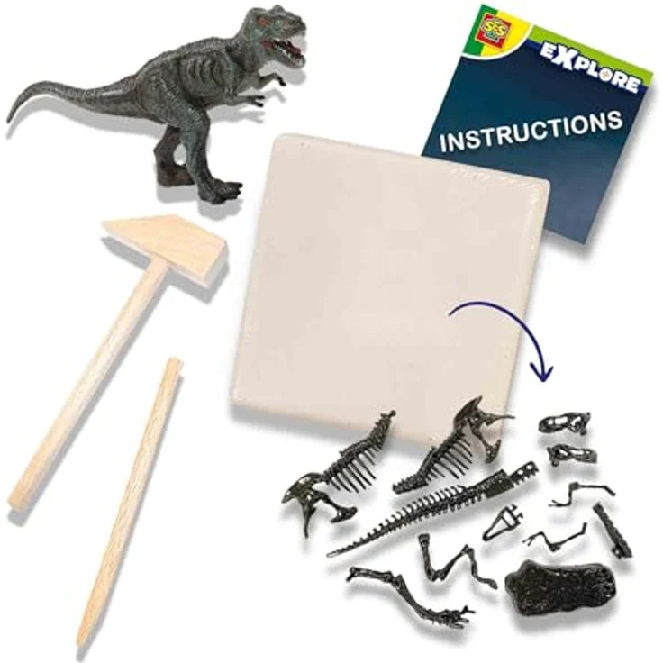 SES Creative 25092 Dino und Skelette ausgraben 2 in 1 - T-rex, Lehrreiches Ausgrabungsspielzeug für Kinder ab 5 Jahren mit Spielfigur und Werkzeugen – Bild 2