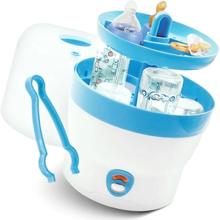 Babyruf BS 29b Dampfsterilisator für Babyflaschen, sterilisiert bis zu 6 Flaschen, weiß/blau – Bild 1