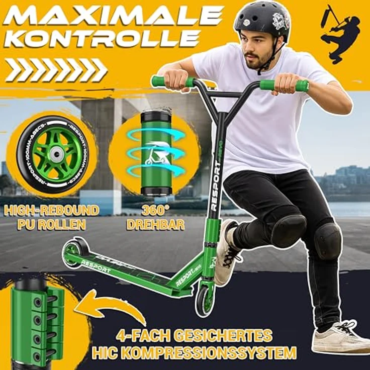 RE:SPORT REVO Stunt Scooter, Profi Kickscooter mit ABEC 9 Kugellagern, 100mm PU-Rollen, inkl. Ständer, für Kinder & Erwachsene – Bild 2