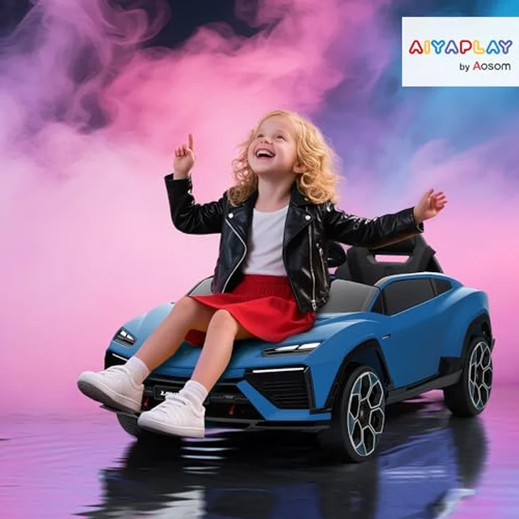 AIYAPLAY Kinder Elektroauto 12V, Kinderauto mit 2,4 GHz Fernbedienung, 2 Motoren, LED, Musik, Sanftstart, für 3–6 Jahre, Blau – Bild 2