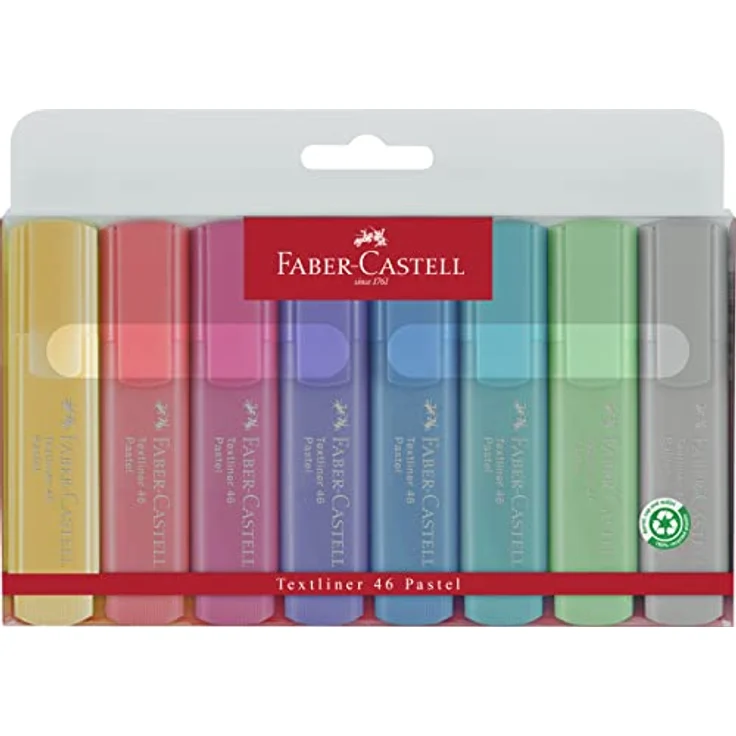 Faber-Castell 154681 - Textmarker Set TL 1546, 8er Etui, Pastell Farben, mit langlebiger Keilspitze, Strichbreite 1 - 5 mm – Bild 1