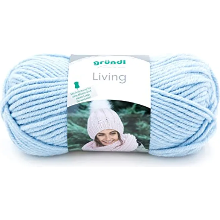 Gründl Wolle Living (Strick- und Häkelgarn, waschbares Garn aus 80% Polyacryl und 20% Polyamid, 100 g / 100 m, Nadelstärke: 8-9, 1 x 100 g), Blau