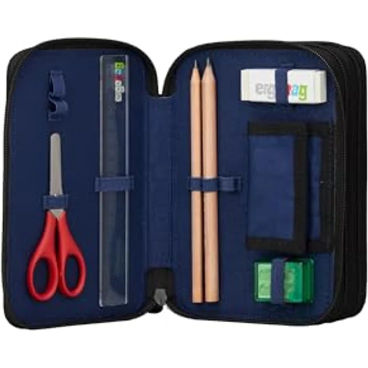 ergobag Maxi Mäppchen Set 40-Teilig, Lyra Bunt- und Filzstifte, Kleingeld Fach, Lineal, Sc​​here Super ReflektBär - Schwarz – Bild 5
