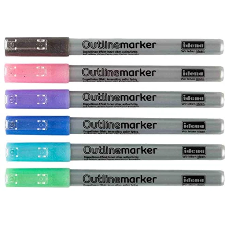 Idena 10455 Outline-Marker mit Doppellinien-Effekt, 6 Farben außen, silberner Inneneffekt, schnelltrocknend, wasserfest – Bild 4